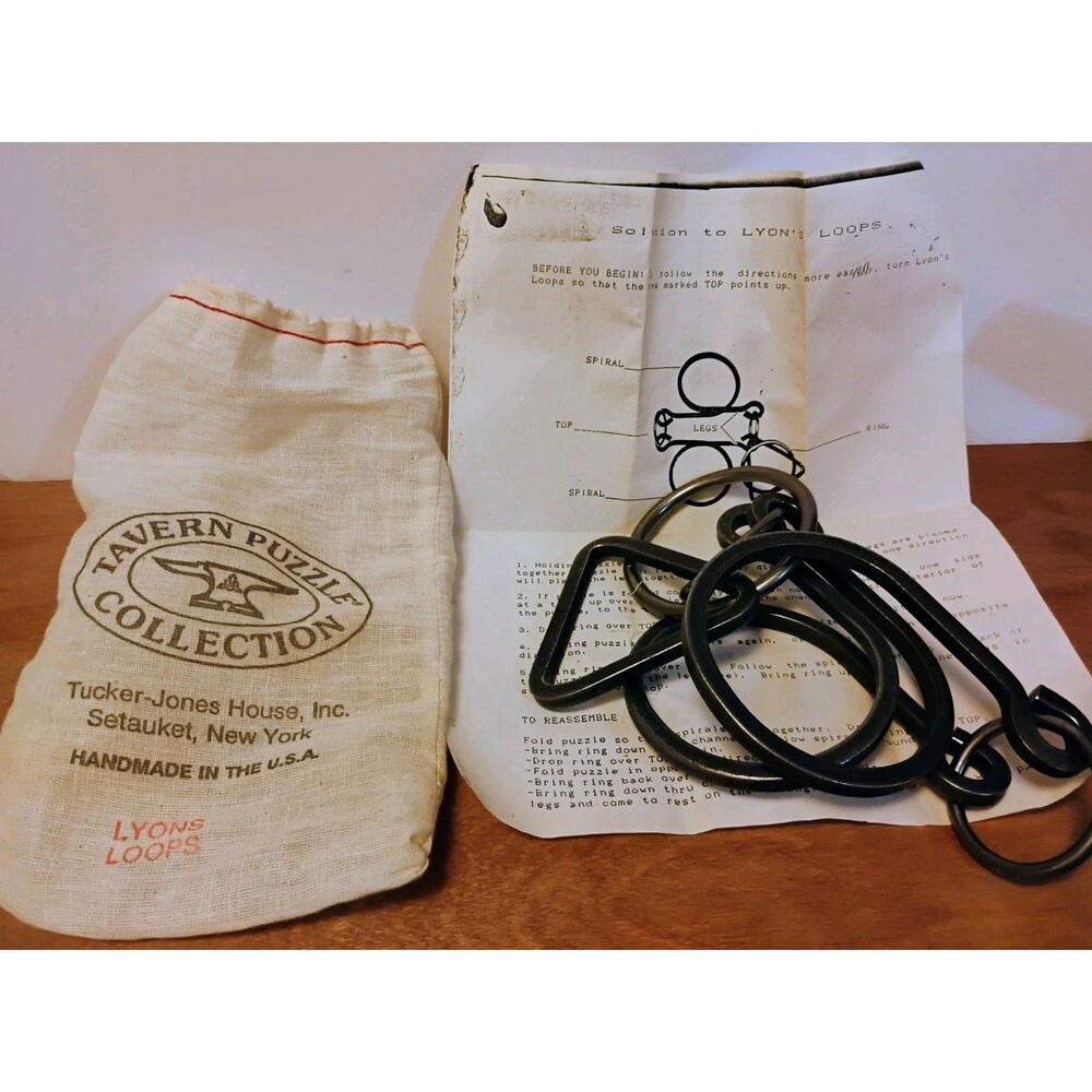 Vtg Tucker-Jones House Tavern Puzzle Collection Lyon's Loops Brain Teaser Bag